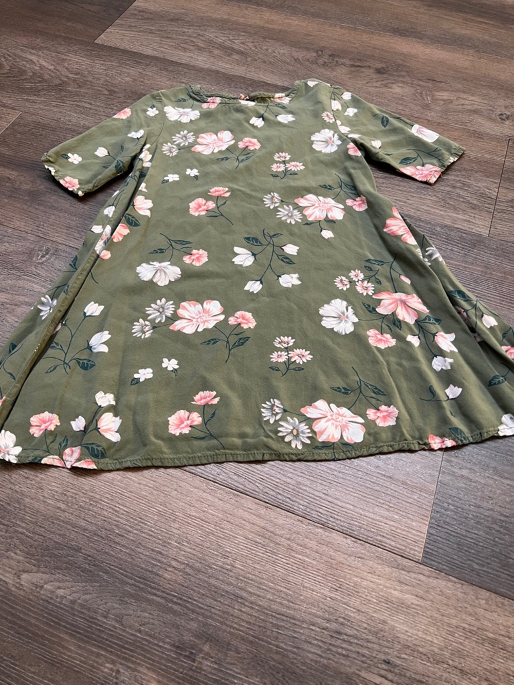 Old Navy Olive Green Floral A-Line Dress